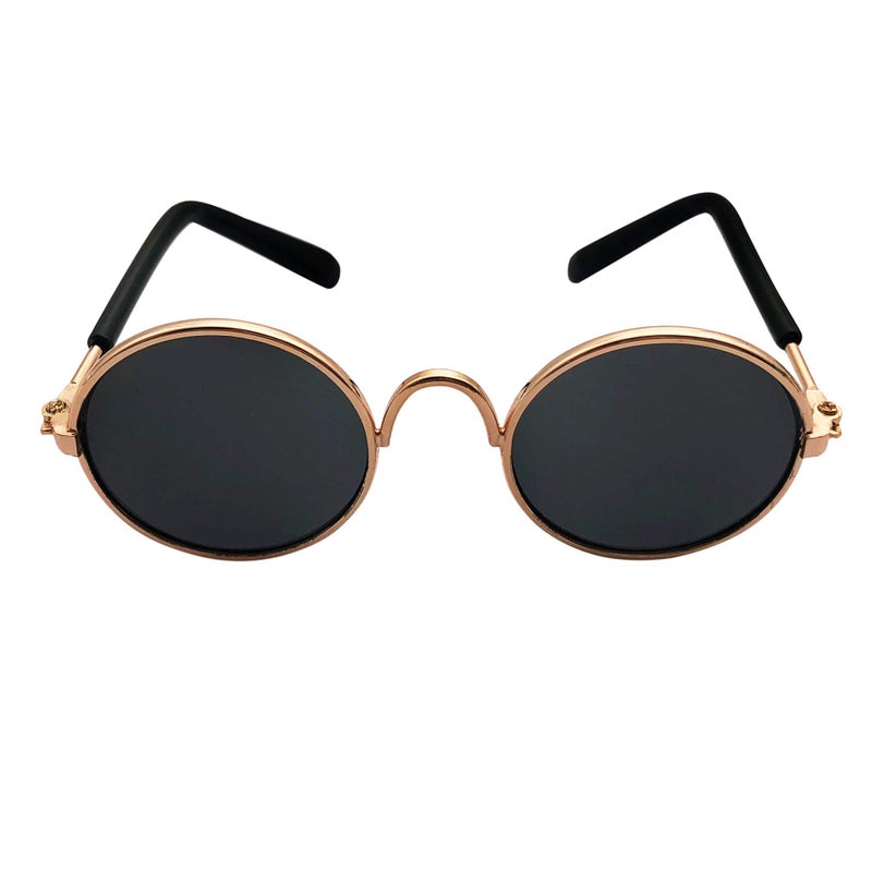 YAODHAOD Pet Sunglasses Classic Retro Circular Metal Prince Sunglasses Funny Cute Puppy Cat Teacher Bachelor Cosplay Glasses Pet Photos Props for Small Dog Catï¼ˆ2 Packï¼‰ (Black) - Image 2